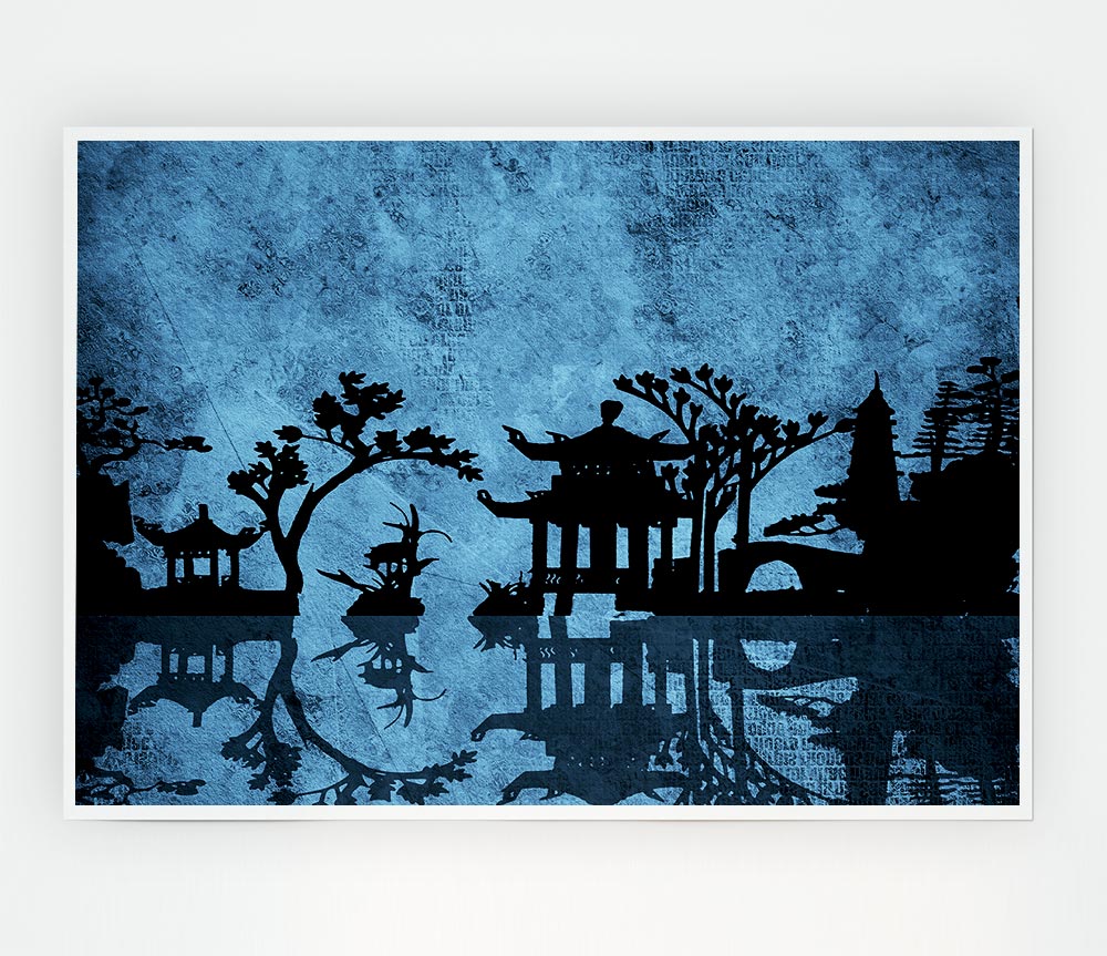 The Blue Japanese Garden Print Poster Wall Art