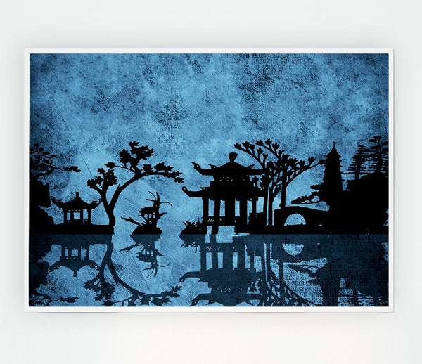 The Blue Japanese Garden Print Poster Wall Art