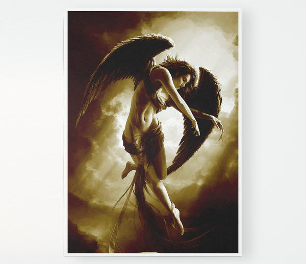 Floating Angel Brown Print Poster Wall Art