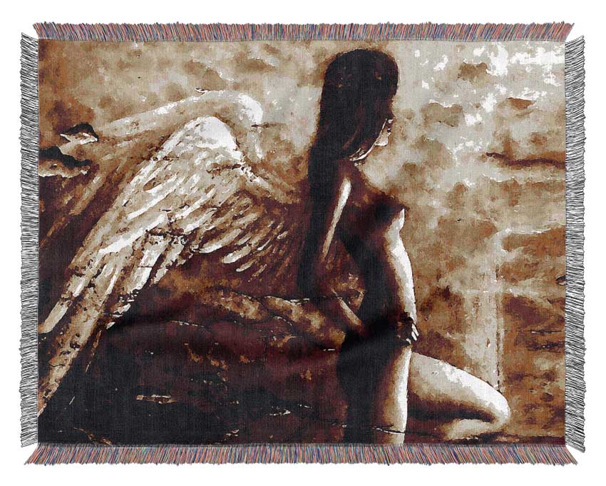 Brown Winged Angel Woven Blanket