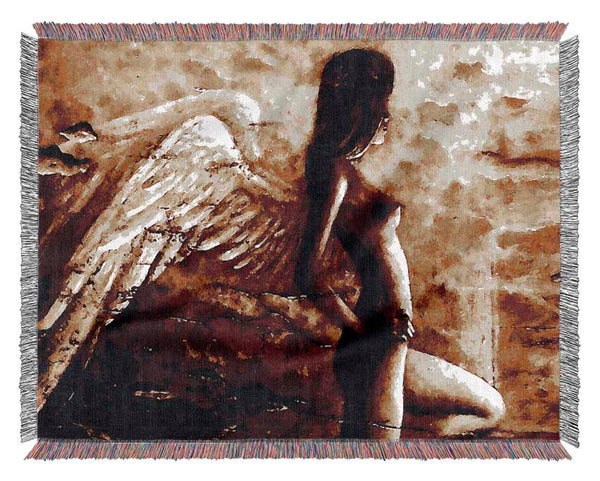 Brown Winged Angel Woven Blanket