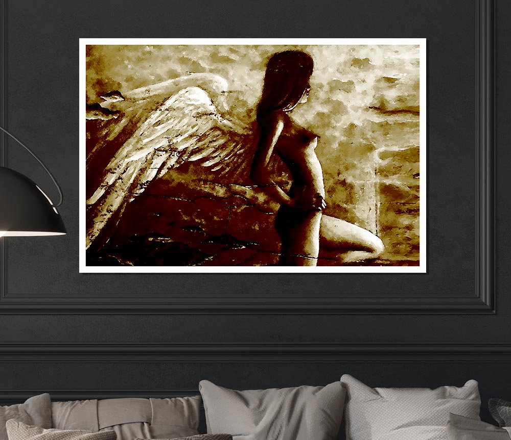 Brown Winged Angel Print Poster Wall Art