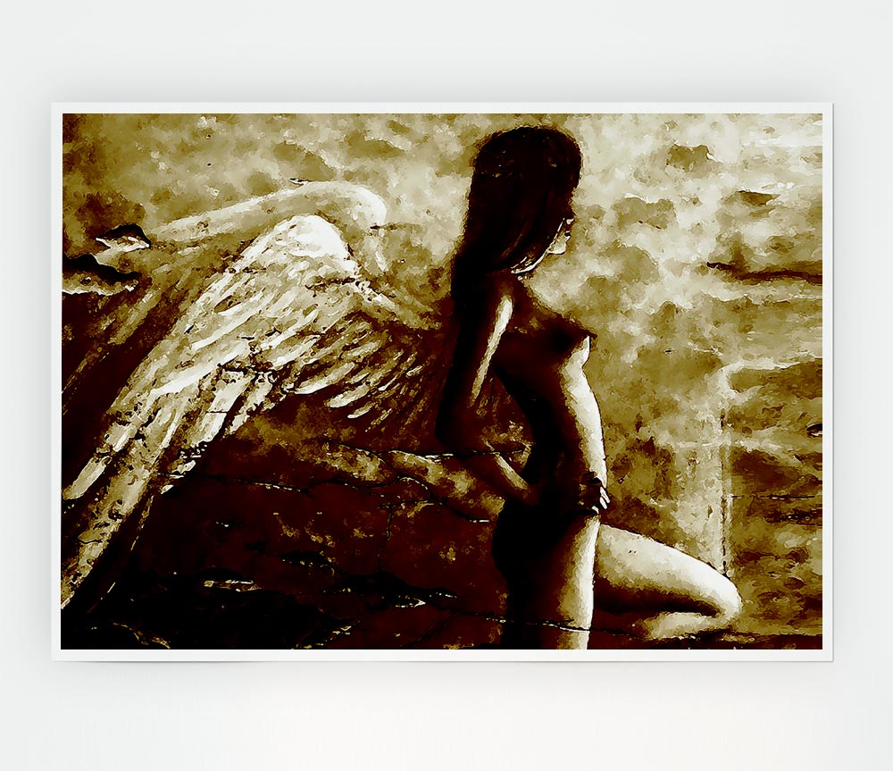 Brown Winged Angel Print Poster Wall Art