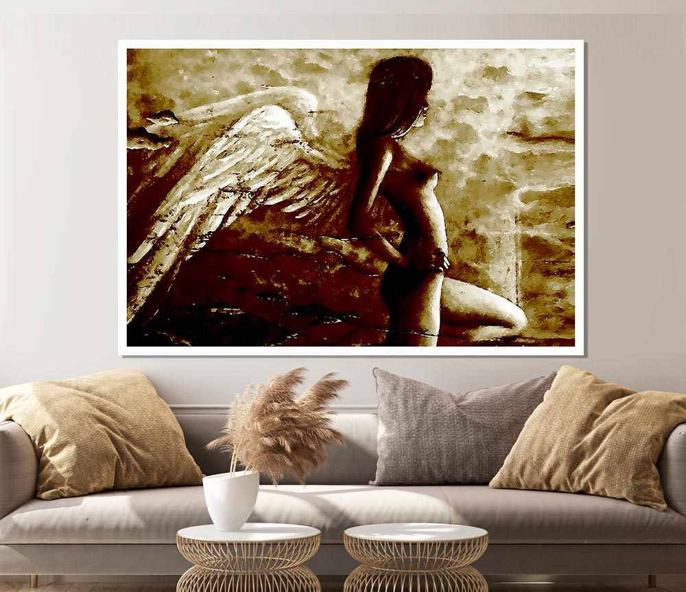 Brown Winged Angel Print Poster Wall Art