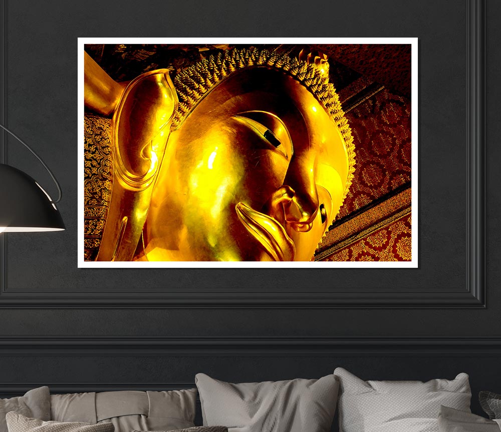 Golden Buddha Face Print Poster Wall Art