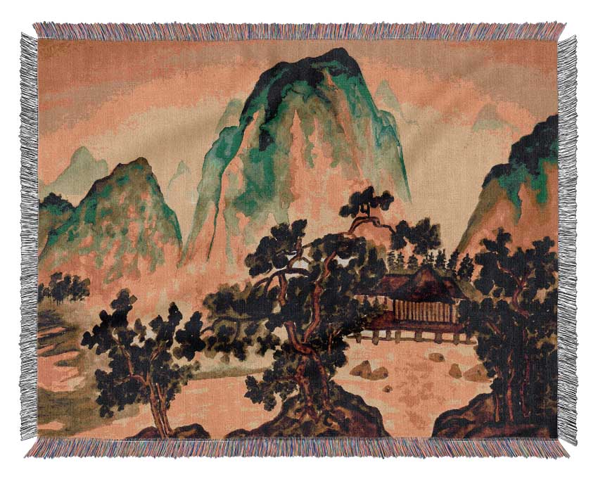 Japanese Bonsai Gardens Woven Blanket