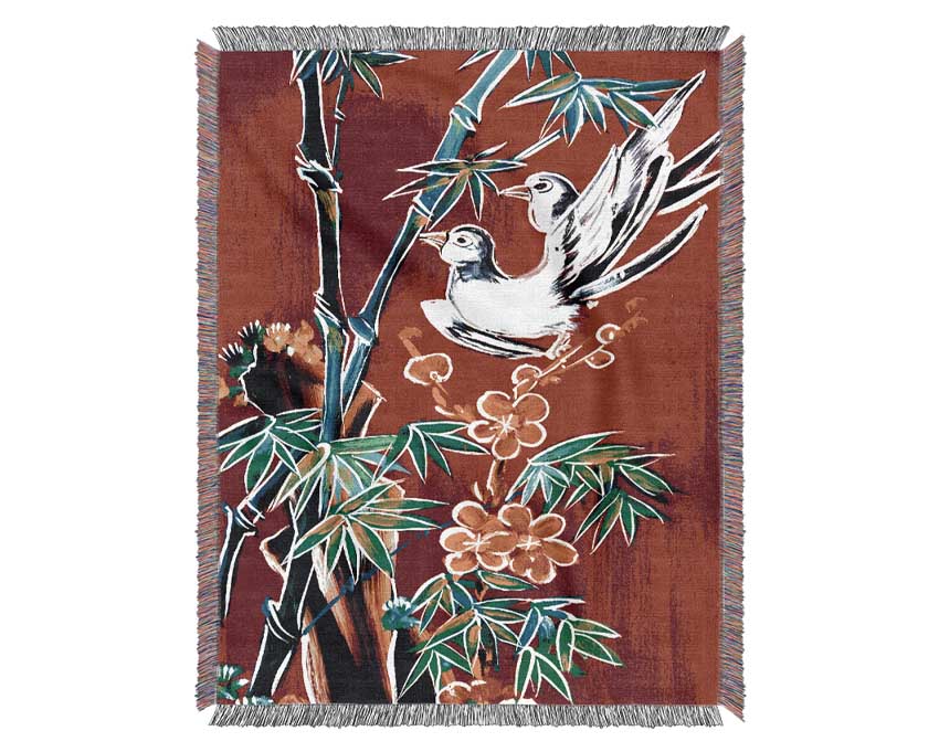 Red Garden Of Doves Woven Blanket