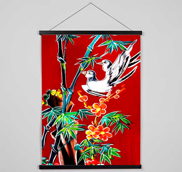 Red Garden Of Doves Hanging Poster - Wallart-Direct UK