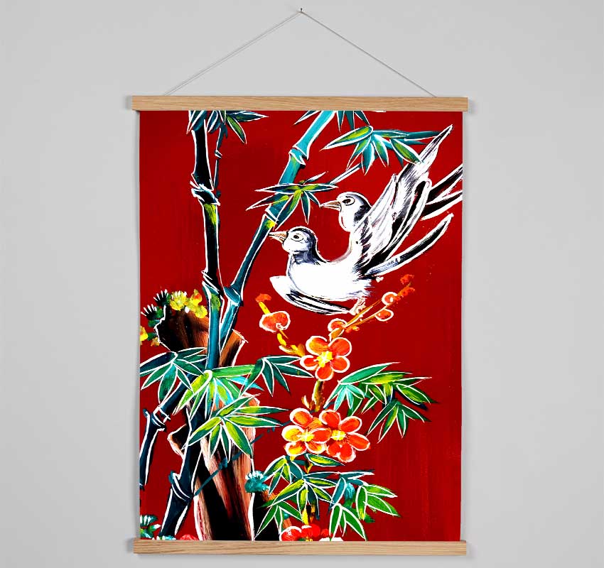 Red Garden Of Doves Hanging Poster - Wallart-Direct UK