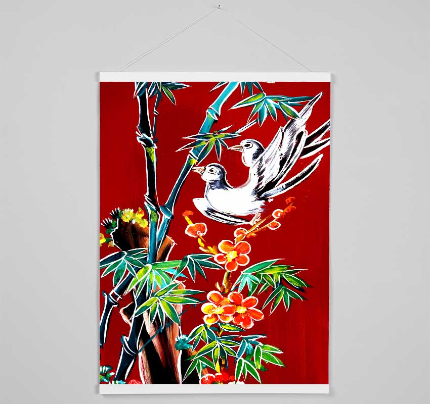 Red Garden Of Doves Hanging Poster - Wallart-Direct UK