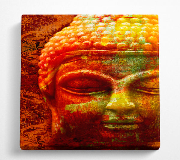 A Square Canvas Print Showing Retro Orange Yellow Buddha Square Wall Art