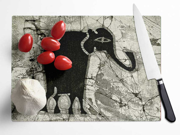 Tribal Elephant Black Glass Chopping Board