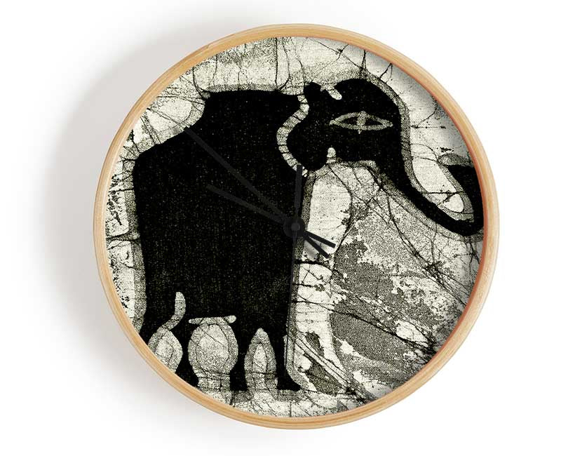 Tribal Elephant Black Clock - Wallart-Direct UK