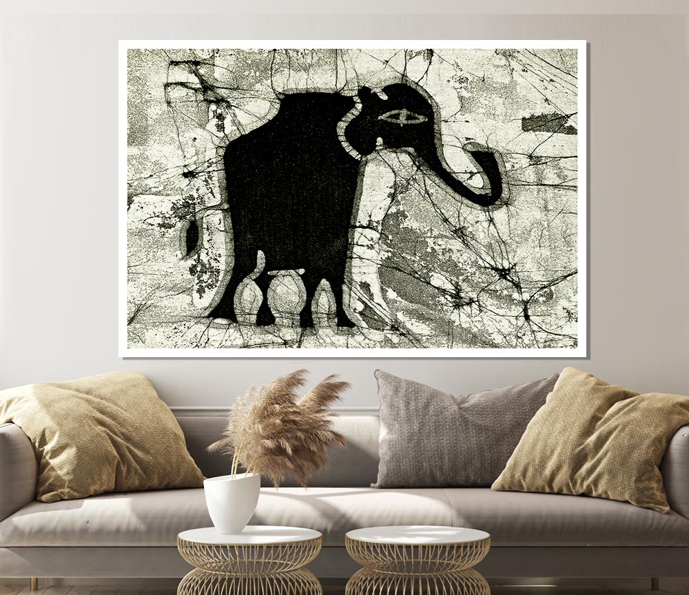 Tribal Elephant Black Print Poster Wall Art