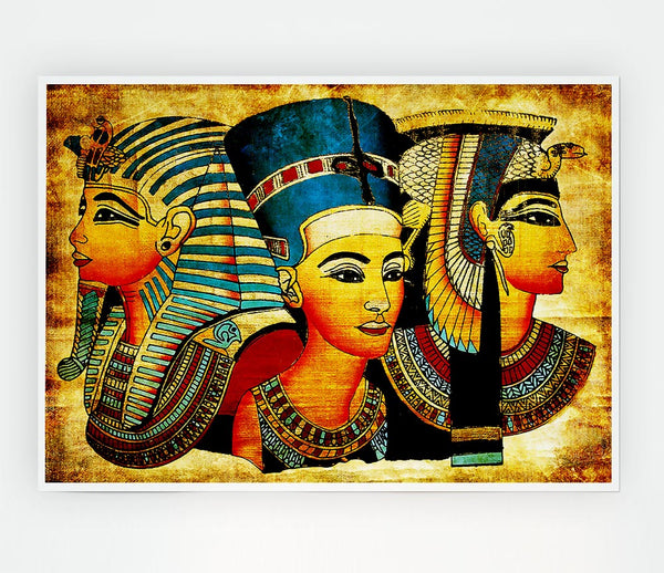 Heads Of Three Egyptian Queens N Kings Print Poster Wall Art