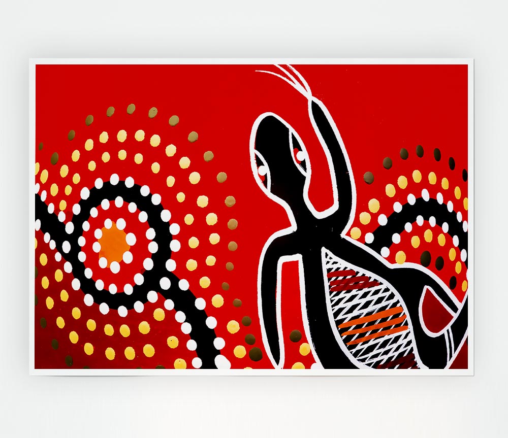 Aboriginal Red Gecko Sun Print Poster Wall Art