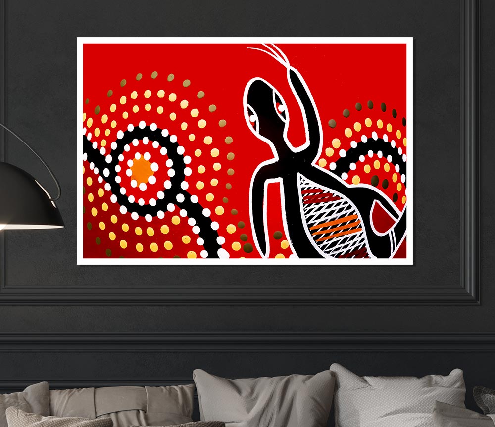 Aboriginal Red Gecko Sun Print Poster Wall Art