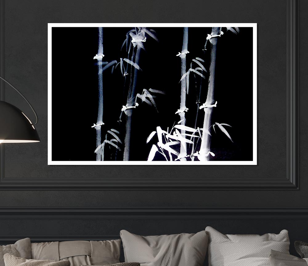 Bamboo White On Black Print Poster Wall Art