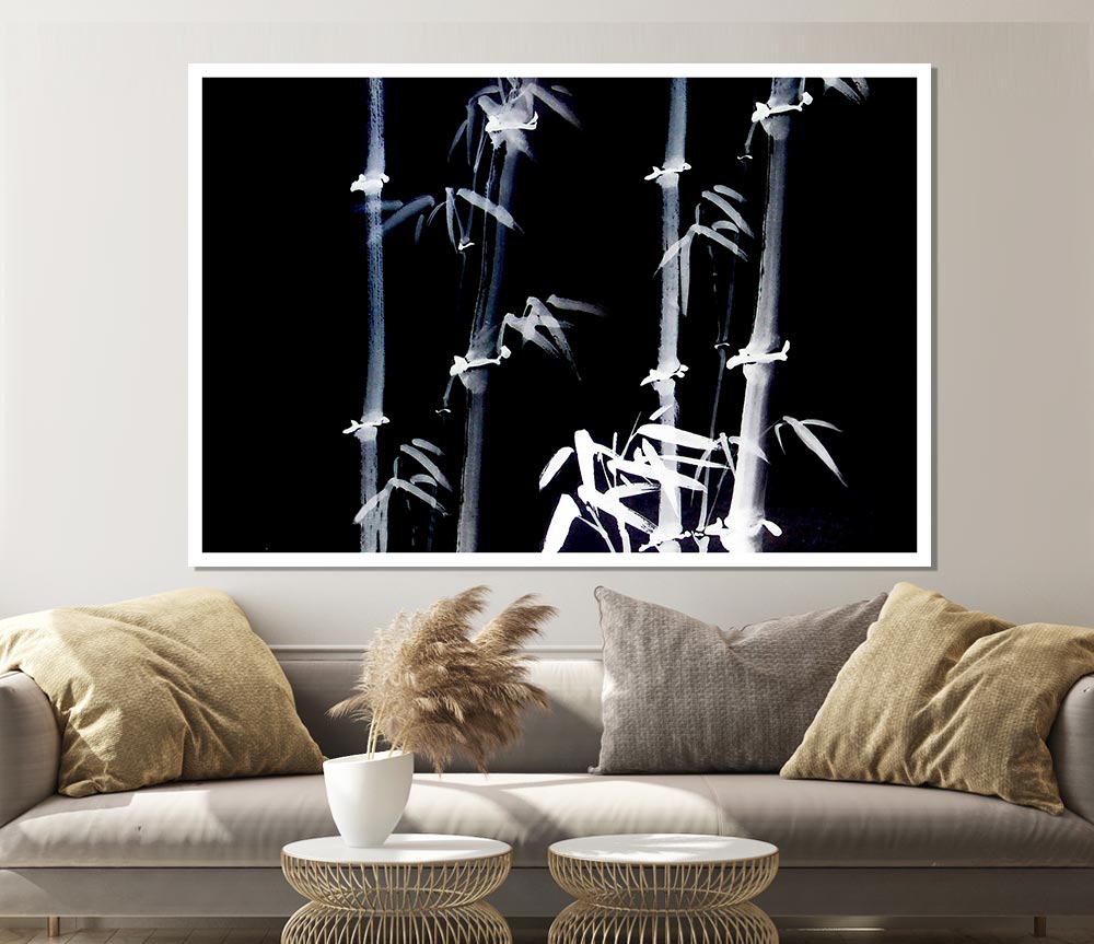 Bamboo White On Black Print Poster Wall Art