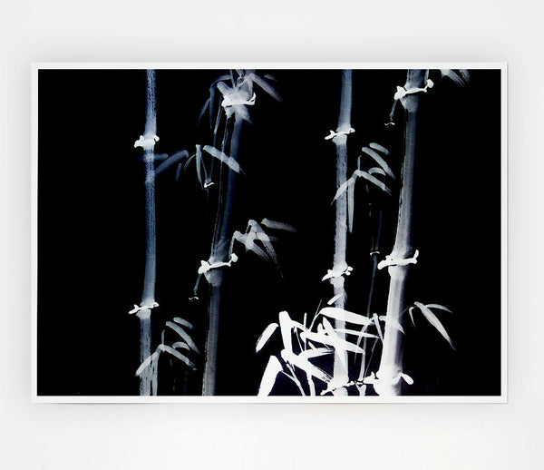 Bamboo White On Black Print Poster Wall Art