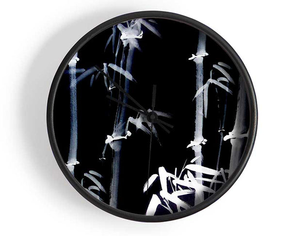 Bamboo White On Black Clock - Wallart-Direct UK