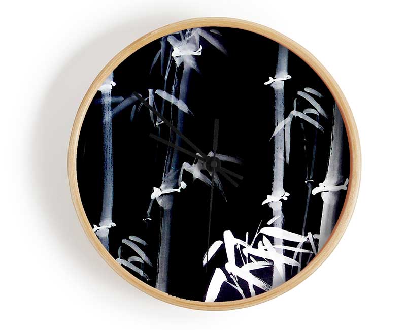 Bamboo White On Black Clock - Wallart-Direct UK