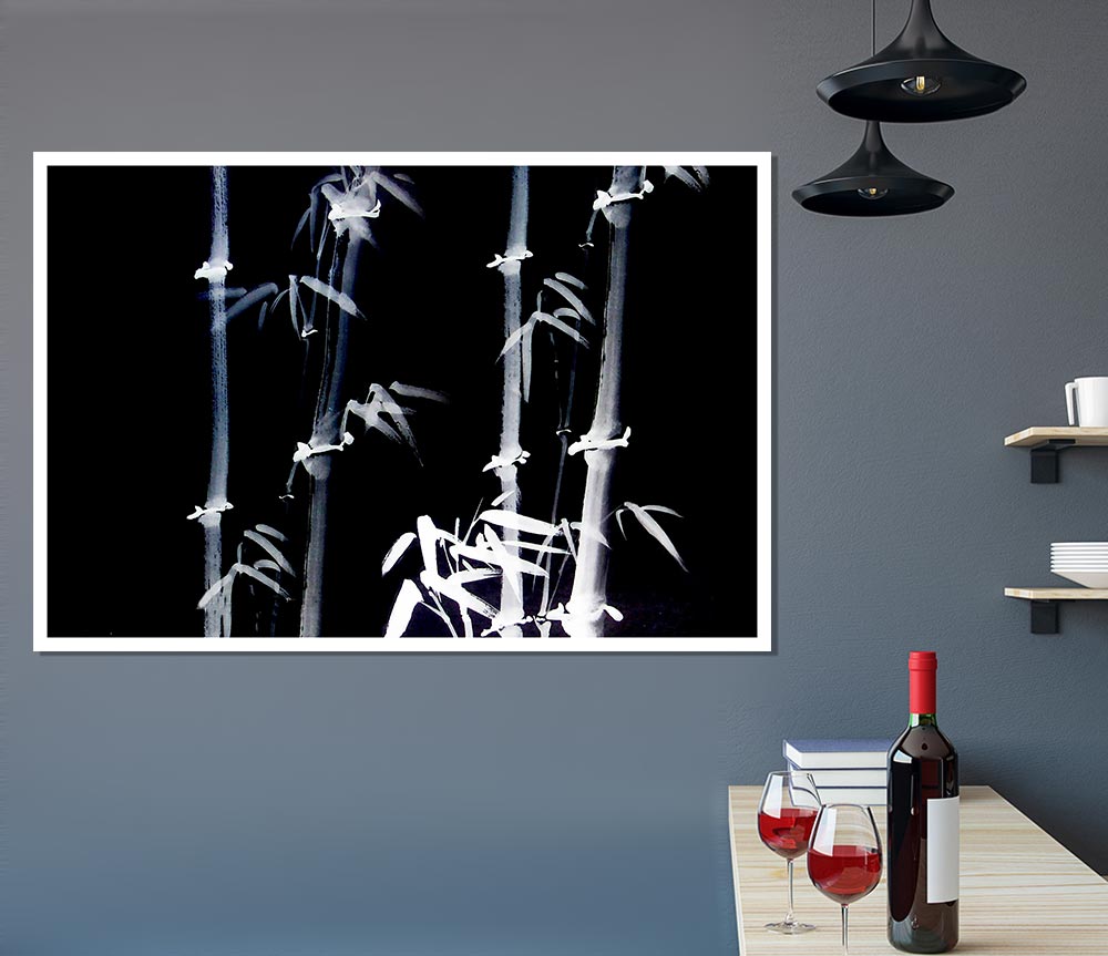 Bamboo White On Black Print Poster Wall Art