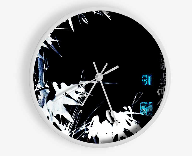 Bamboo Chinese Scripture White On Black Clock - Wallart-Direct UK