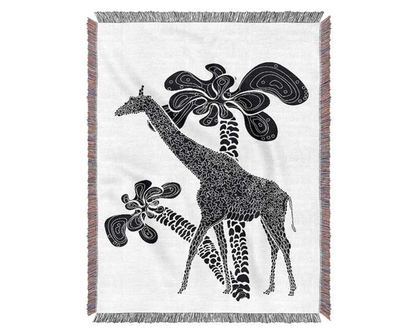 Giraffe Safari B n W Woven Blanket