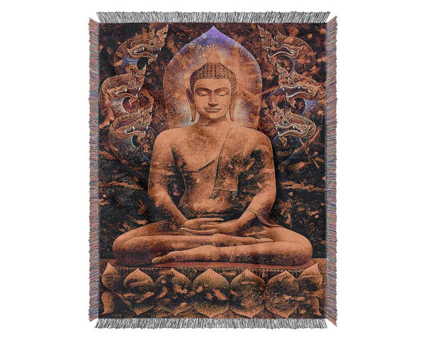 Meditating Buddha Dragons Woven Blanket