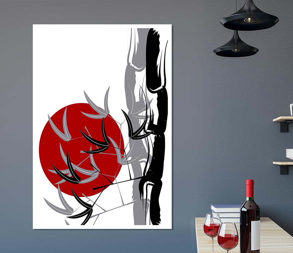 Bamboo Leaves In The Red Sun Print Poster Wall Art