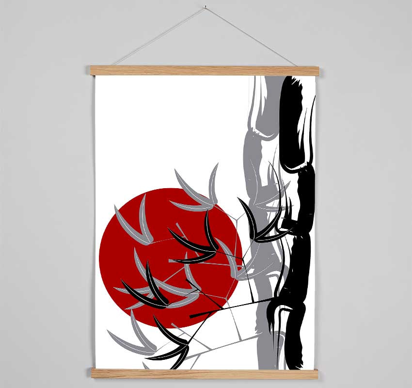 Bamboo Leaves In The Red Sun Hanging Poster - Wallart-Direct UK