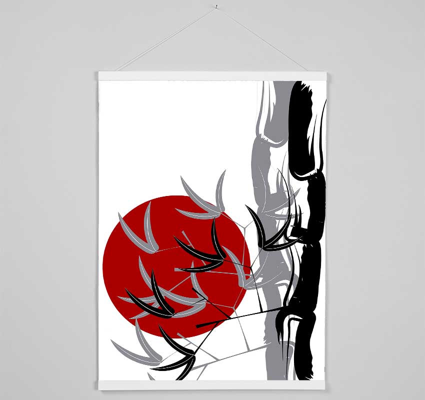 Bamboo Leaves In The Red Sun Hanging Poster - Wallart-Direct UK