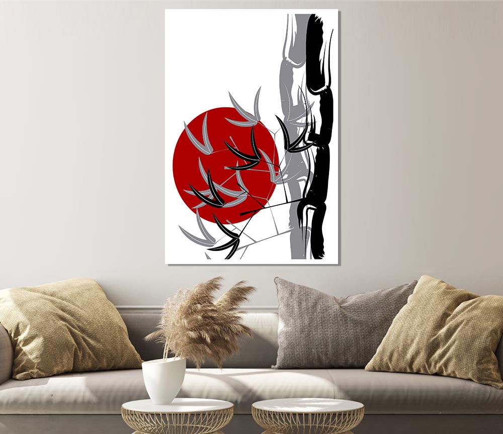 Bamboo Leaves In The Red Sun Print Poster Wall Art