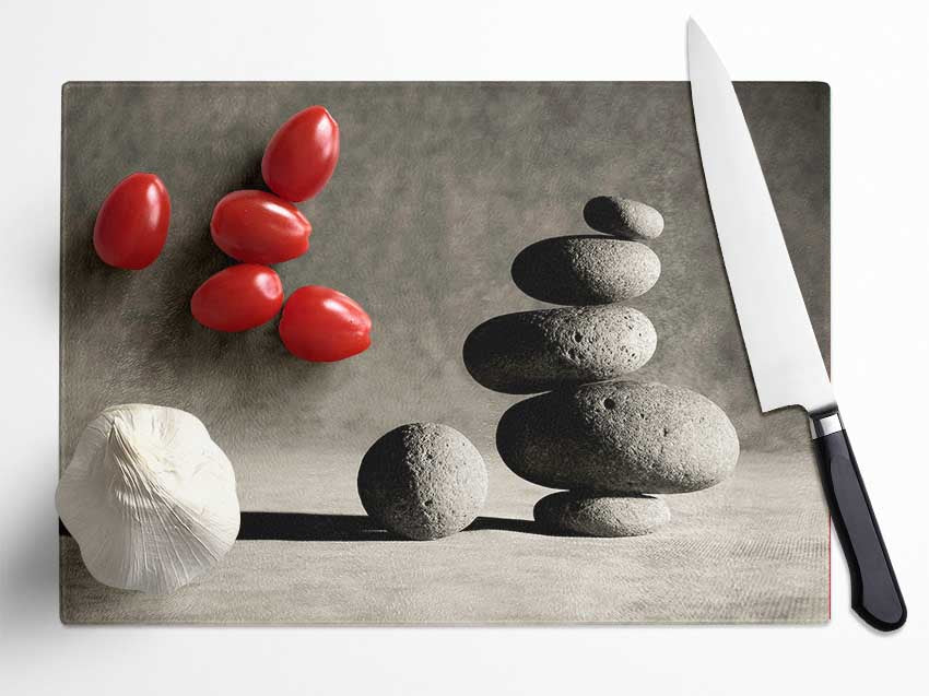 Black n White Stone Age Glass Chopping Board