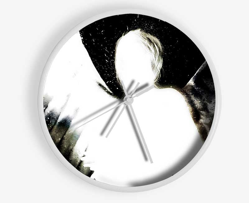 Angels In The Night White On Black Clock - Wallart-Direct UK