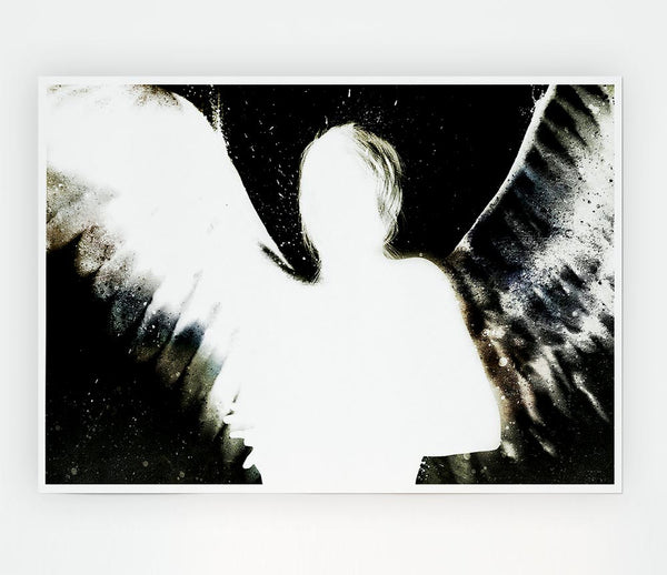 Angels In The Night White On Black Print Poster Wall Art