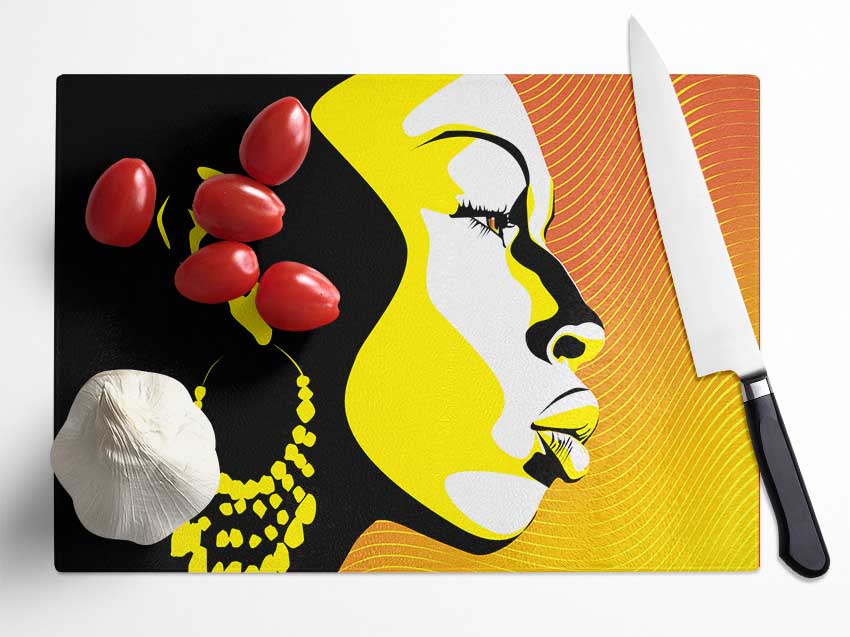 African Female Bathed In Golden Light Glass Chopping Board