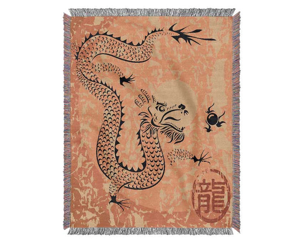 Japanese Dragon Of Fire Woven Blanket