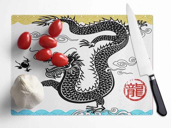 Japanese Dragon Of The Seas Glass Chopping Board