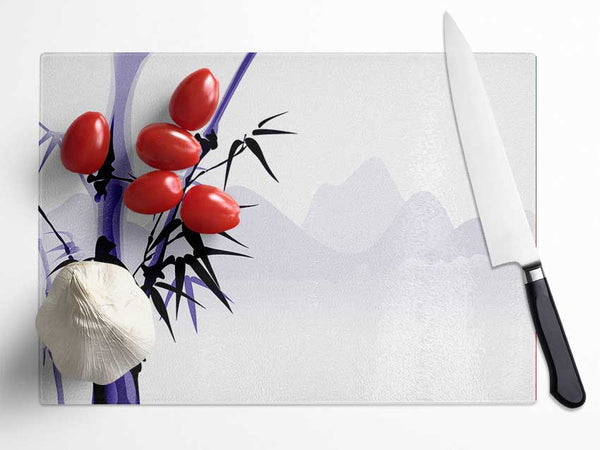 Purple Bamboo Mountains Glass Chopping Board