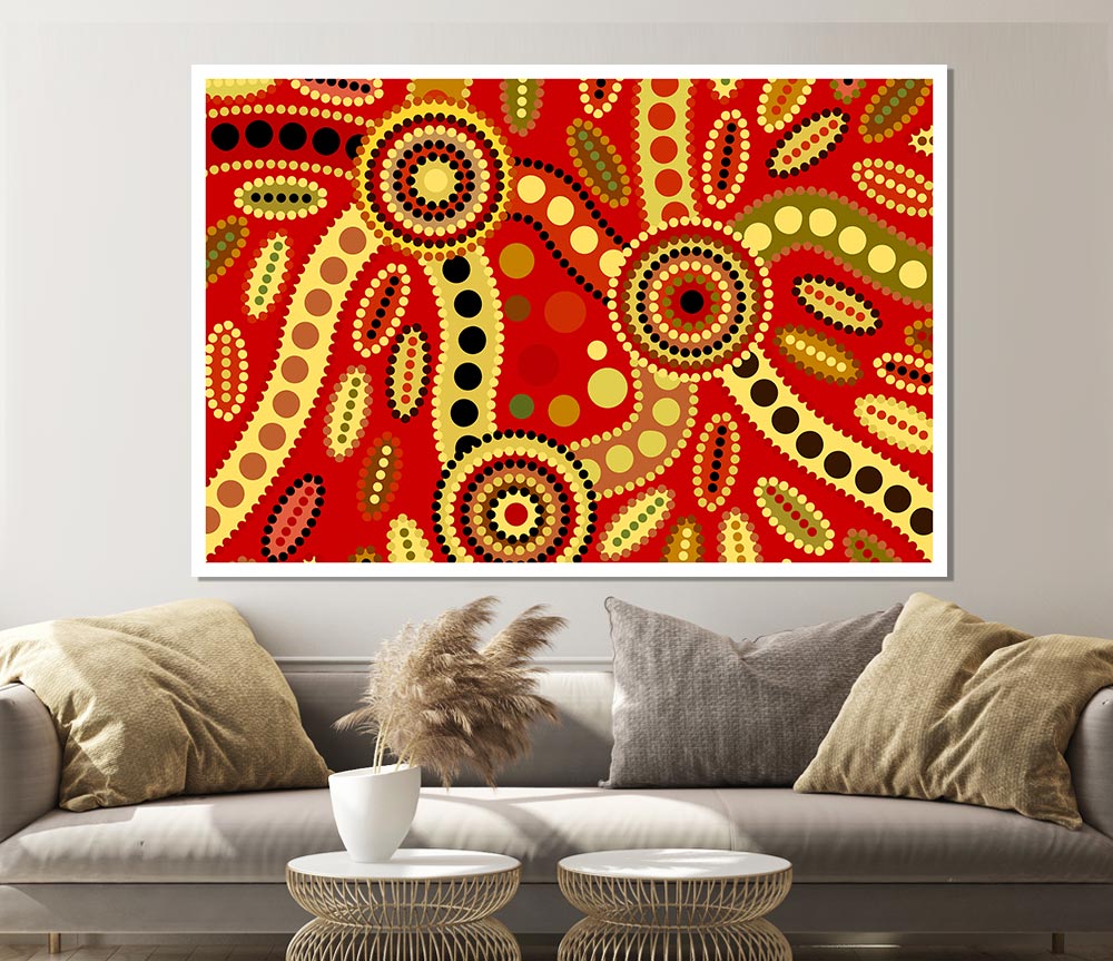 Aboriginal Red Tribal Print Poster Wall Art