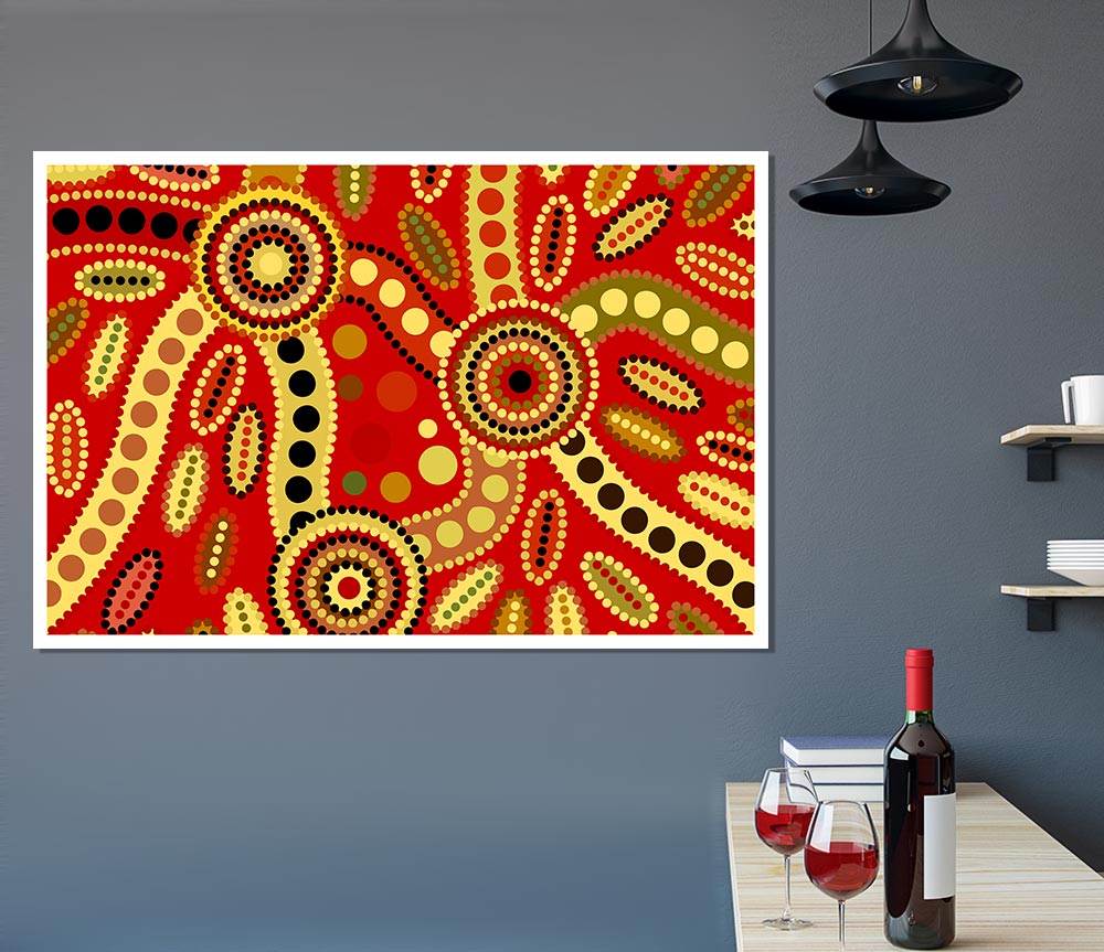 Aboriginal Red Tribal Print Poster Wall Art