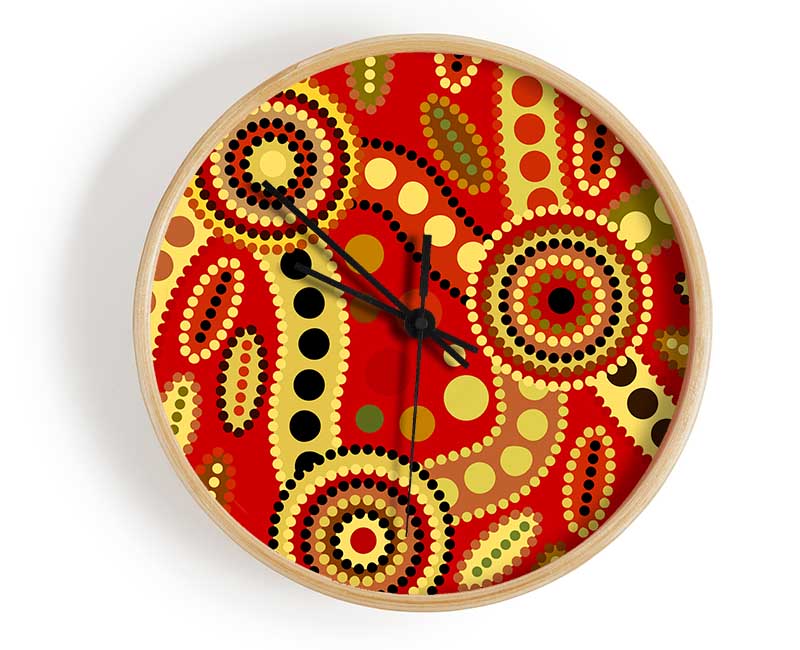 Aboriginal Red Tribal Clock - Wallart-Direct UK