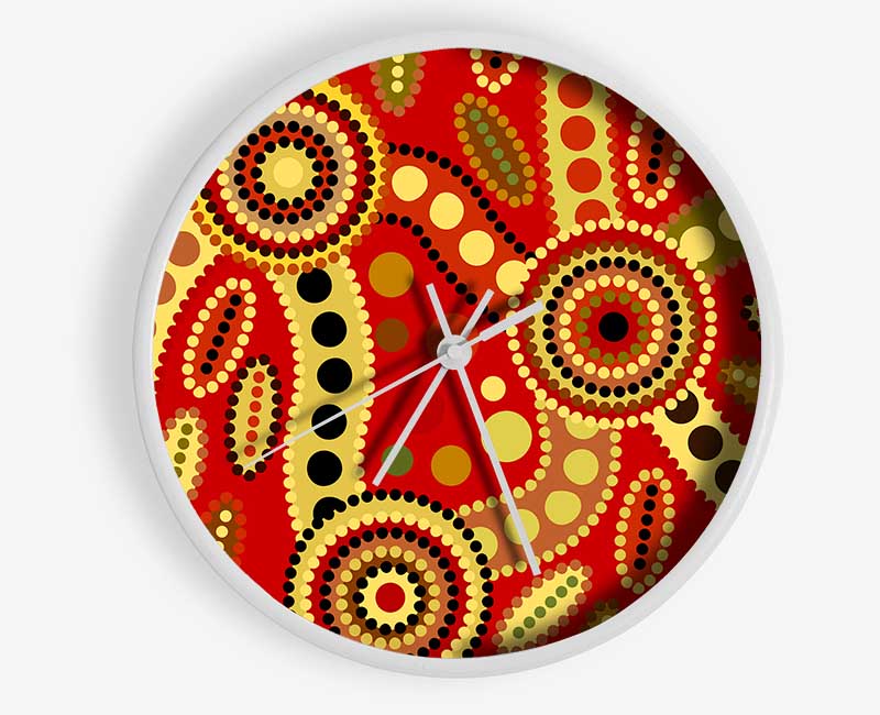 Aboriginal Red Tribal Clock - Wallart-Direct UK