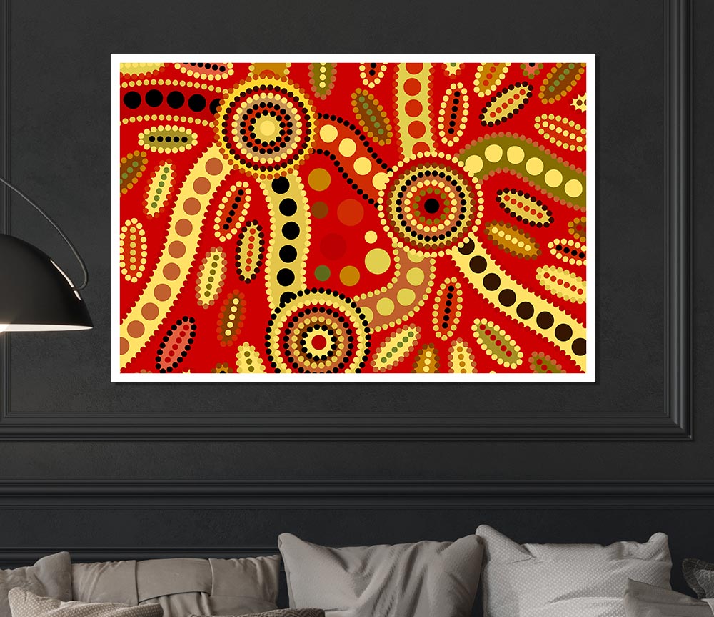 Aboriginal Red Tribal Print Poster Wall Art