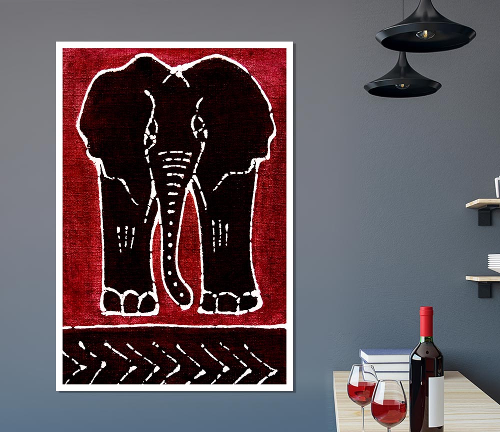 Aboriginal Red Elephant Print Poster Wall Art