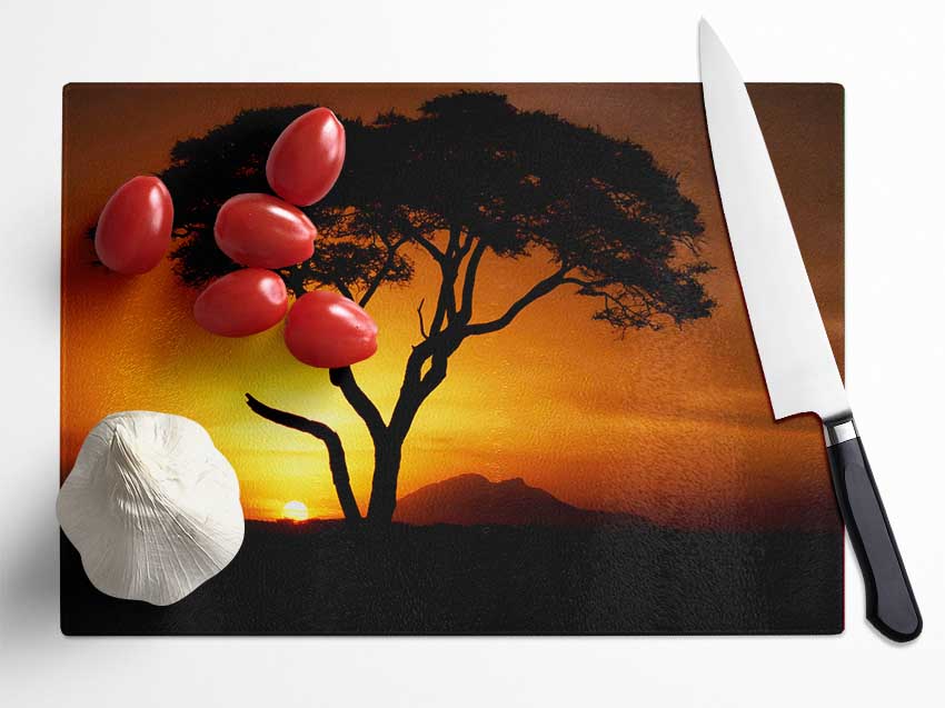 African Tree In Golden Sunlight Glass Chopping Board