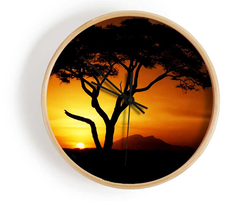 African Tree In Golden Sunlight Clock - Wallart-Direct UK