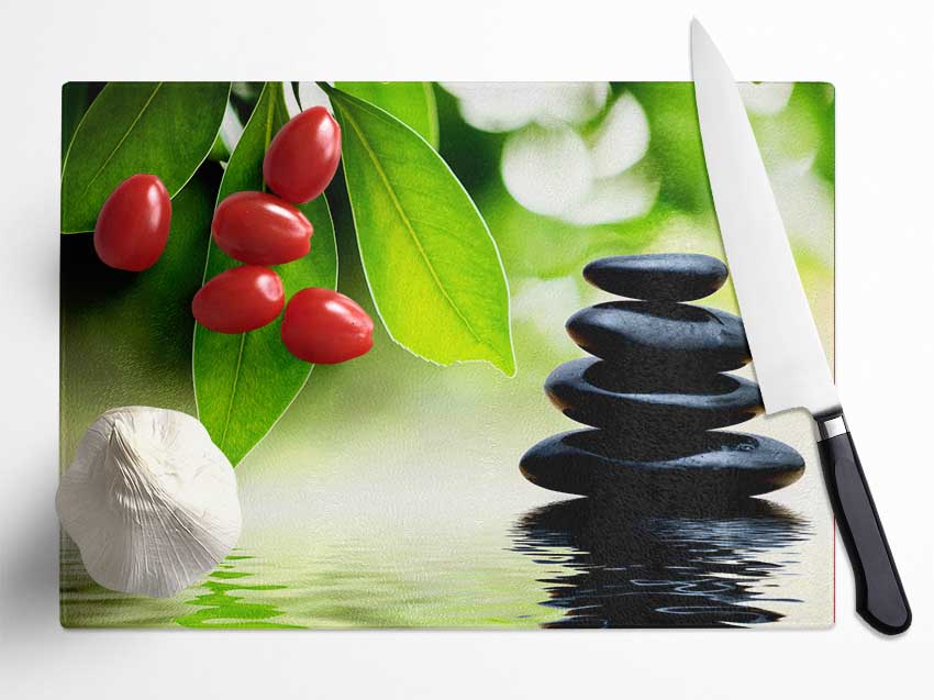 Tranquil Water Stones Glass Chopping Board